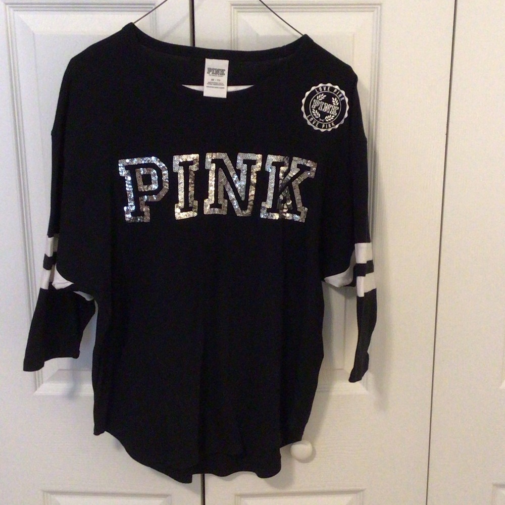 PINK Victoria's Secret Black Tee with Silver Accents